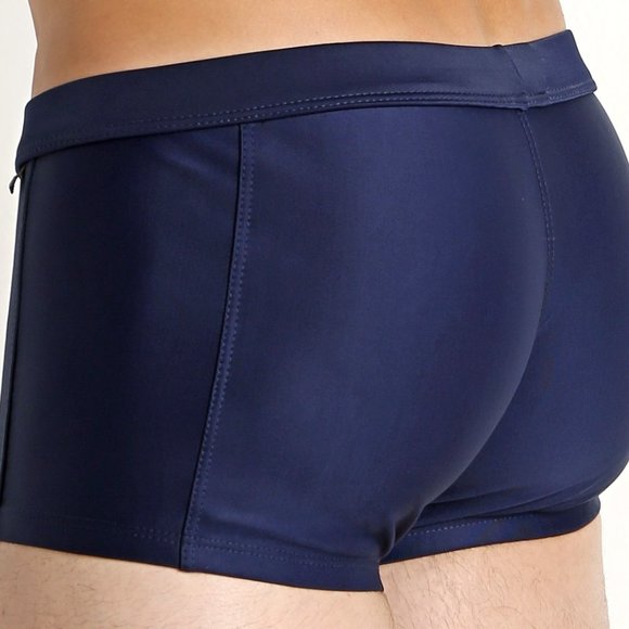 Tulio Men's Men's Square Cut Swim Trunk, w C-Ring Pouch, Navy, Nylon, XL (34-38) - Picture 6 of 14